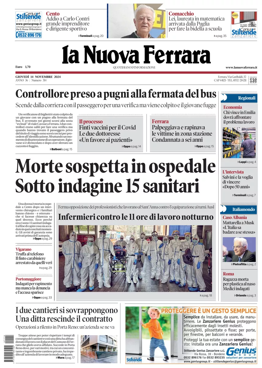 Prima-pagina-nuova ferrara-oggi-edizione-del-2024-11-14